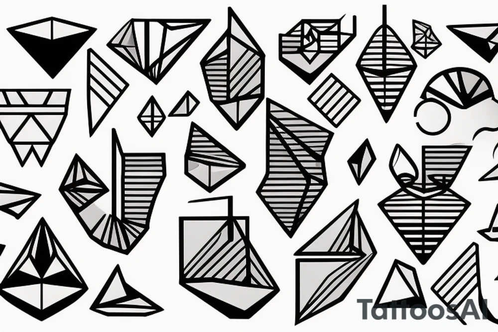 paper boat geometric signs Synthwave Stil, 2d digitale Vektorgrafik finelinestyle illustration tattoo idea