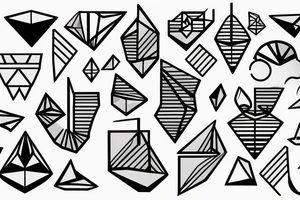 paper boat geometric signs Synthwave Stil, 2d digitale Vektorgrafik finelinestyle illustration tattoo idea