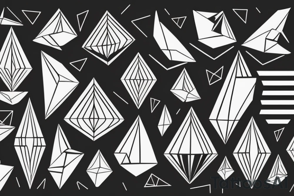 paper boat geometric signs Synthwave Stil, 2d digitale Vektorgrafik finelinestyle illustration tattoo idea