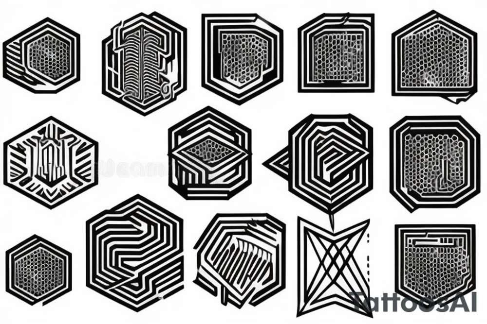 honeycombs geometric signs Synthwave Stil, 2d digitale Vektorgrafik finelinestyle illustration tattoo idea