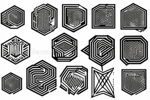 honeycombs geometric signs Synthwave Stil, 2d digitale Vektorgrafik finelinestyle illustration tattoo idea