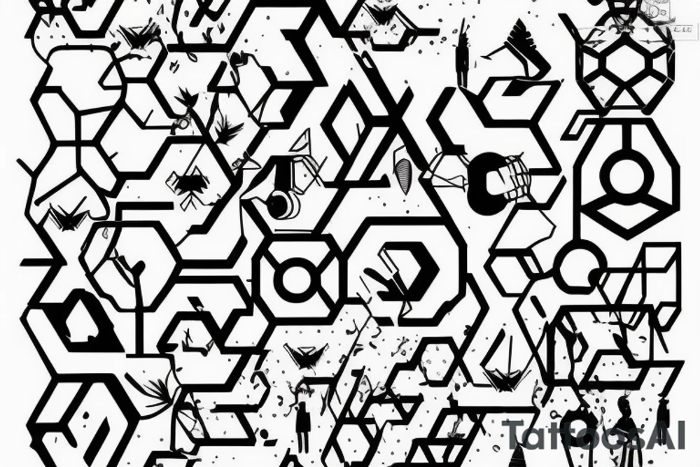 honeycombs geometric signs Synthwave Stil, 2d digitale Vektorgrafik finelinestyle illustration tattoo idea