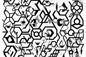 honeycombs geometric signs Synthwave Stil, 2d digitale Vektorgrafik finelinestyle illustration tattoo idea