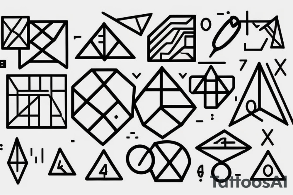 mathematic chemical geometric signs Synthwave Stil, 2d digitale Vektorgrafik finelinestyle illustration tattoo idea