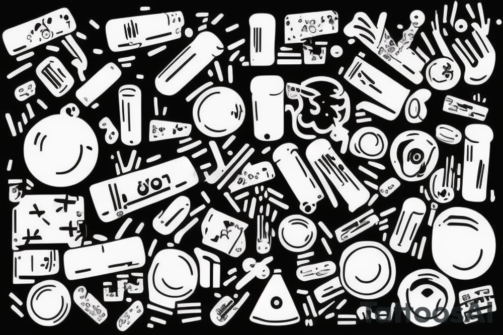 drugs acid rave music synthwave style, 2d digital vector art finelinestyle illustration tattoo idea
