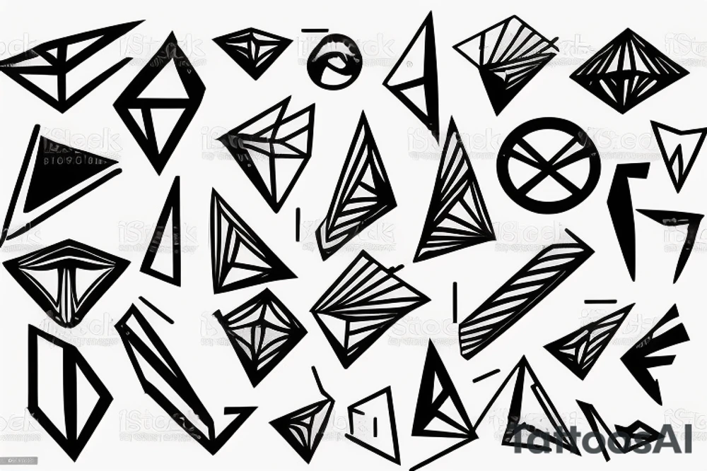 geometric signs music dj synthwave style, 2d digital vector art finelinestyle illustration tattoo idea