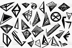 geometric signs music dj synthwave style, 2d digital vector art finelinestyle illustration tattoo idea