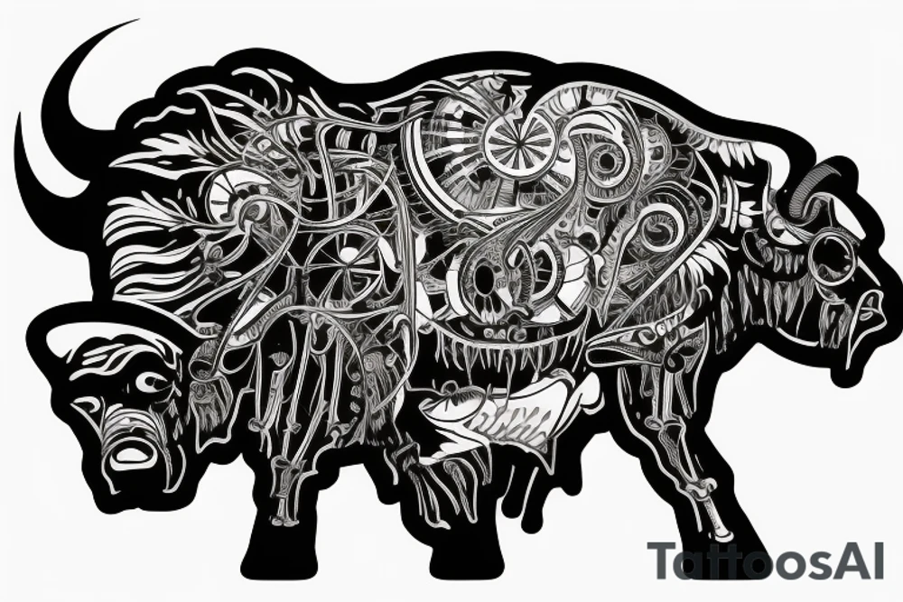Buffalo in a field tattoo idea