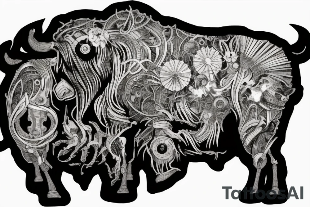 Buffalo in a field tattoo idea