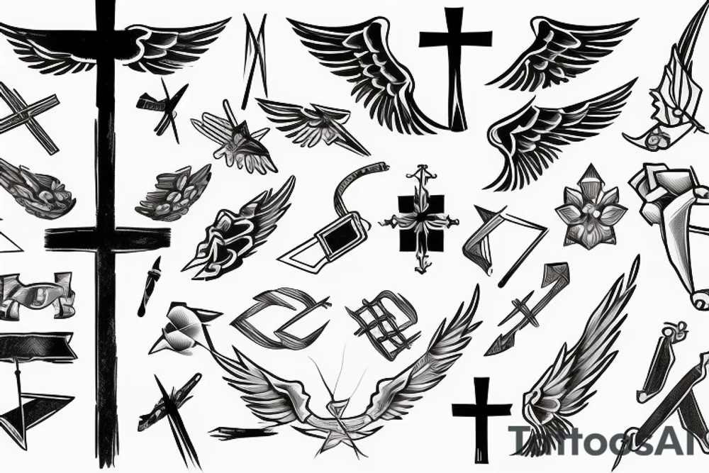 a cross with a single angle wing attached to it tattoo idea
