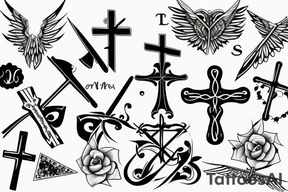 a cross with a single angle wing attached to it tattoo idea