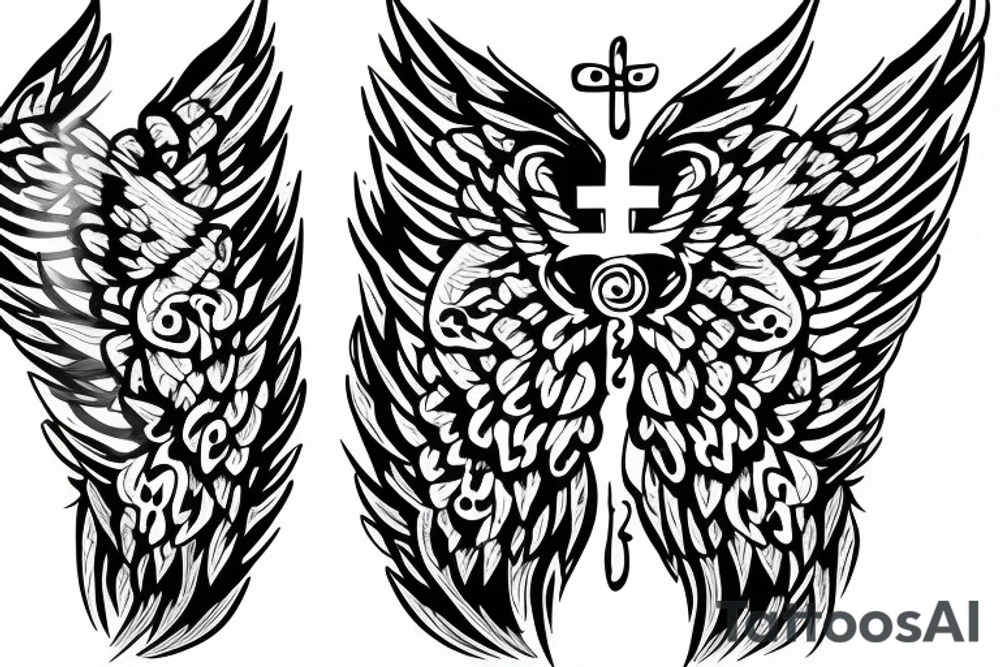 angle wing with a cross in-between tattoo idea