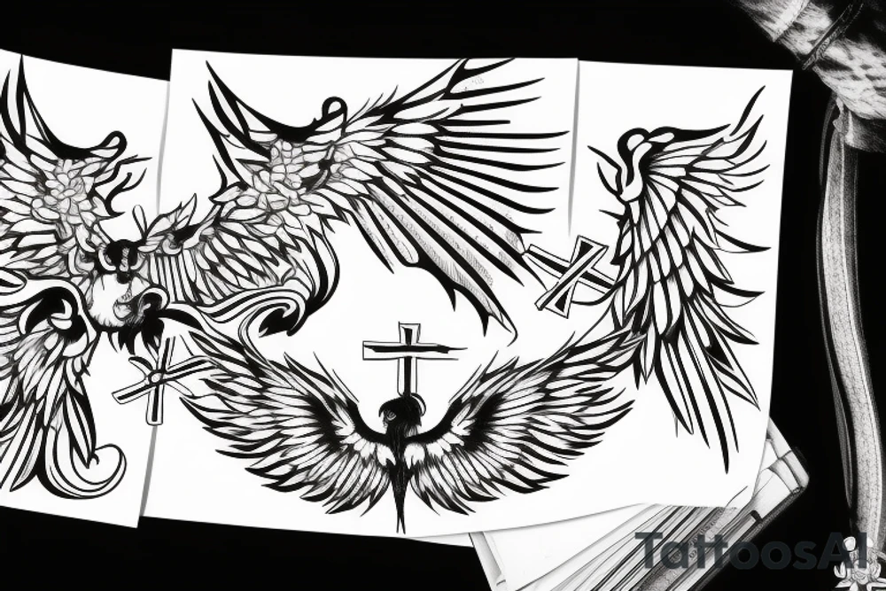 angle wing with a cross in-between tattoo idea