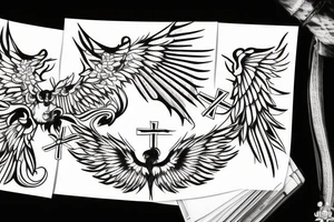 angle wing with a cross in-between tattoo idea