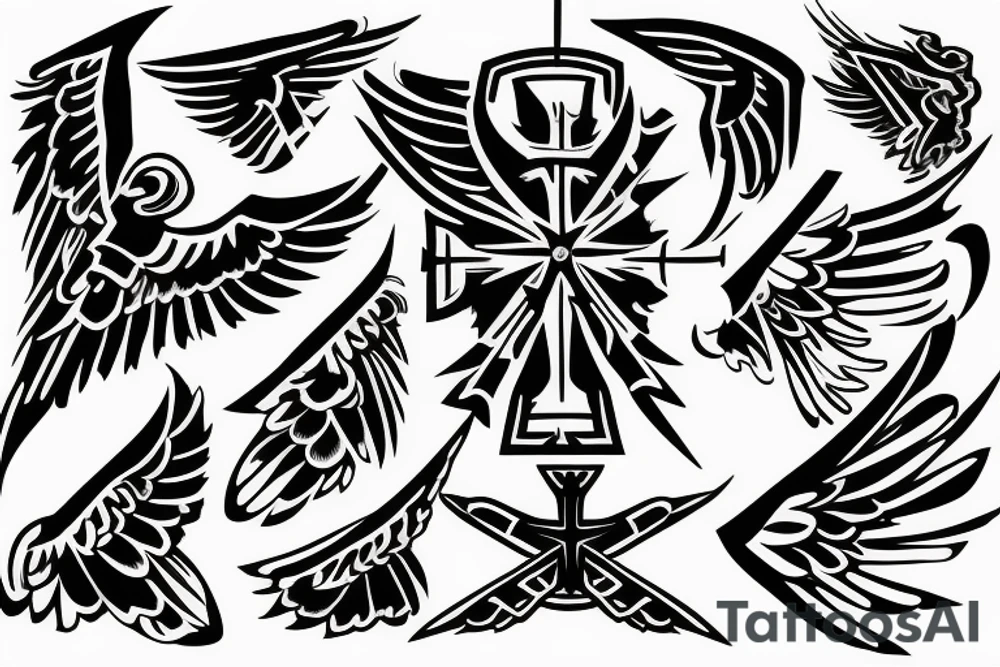 a cross with a single angle wing attached to it tattoo idea a cross with a single angle wing attached to it tattoo idea