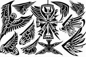 a cross with a single angle wing attached to it tattoo idea