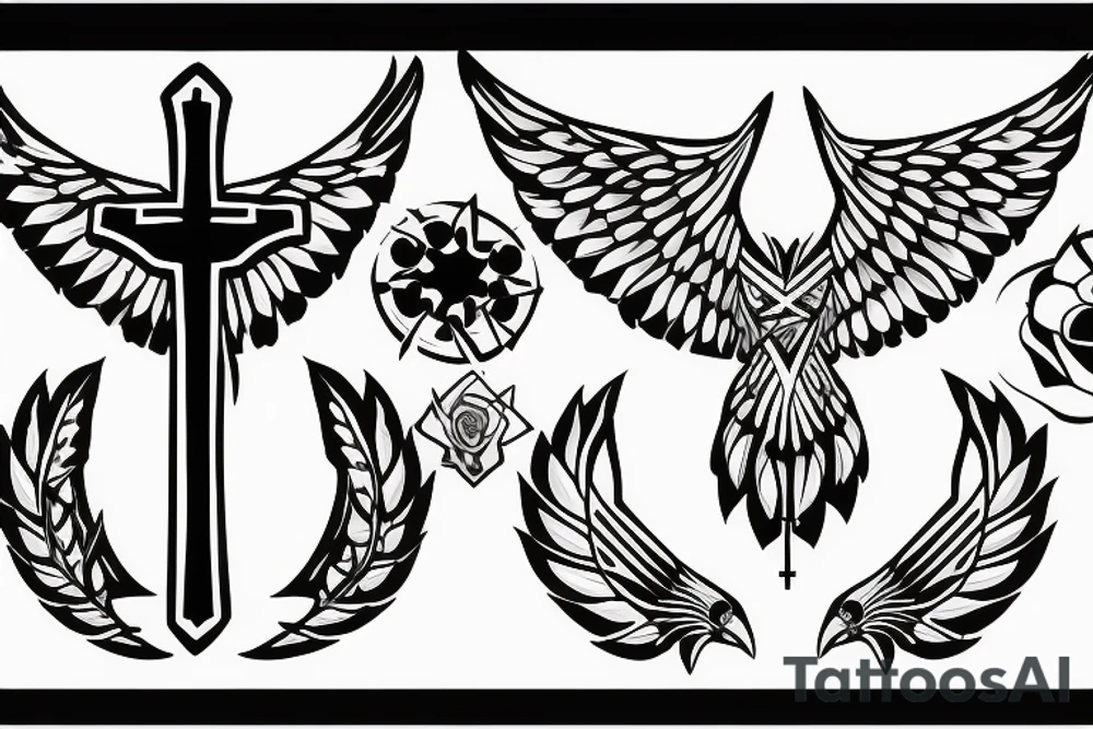 a cross with a single angle wing attached to it tattoo idea a cross with a single angle wing attached to it tattoo idea
