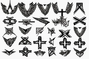 a cross with angle wing attached to it tattoo idea