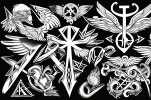 a cross with angle wing attached to it tattoo idea