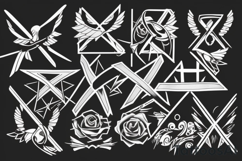 a cross with angle wing attached to it tattoo idea