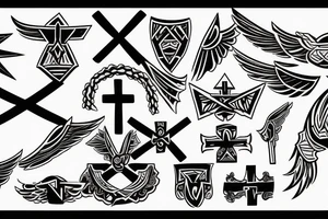 a cross with angle wing attached to it tattoo idea