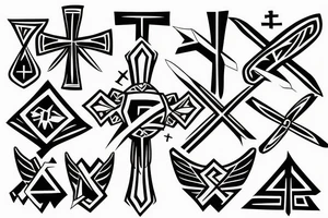 a cross with angle wing attached to it tattoo idea