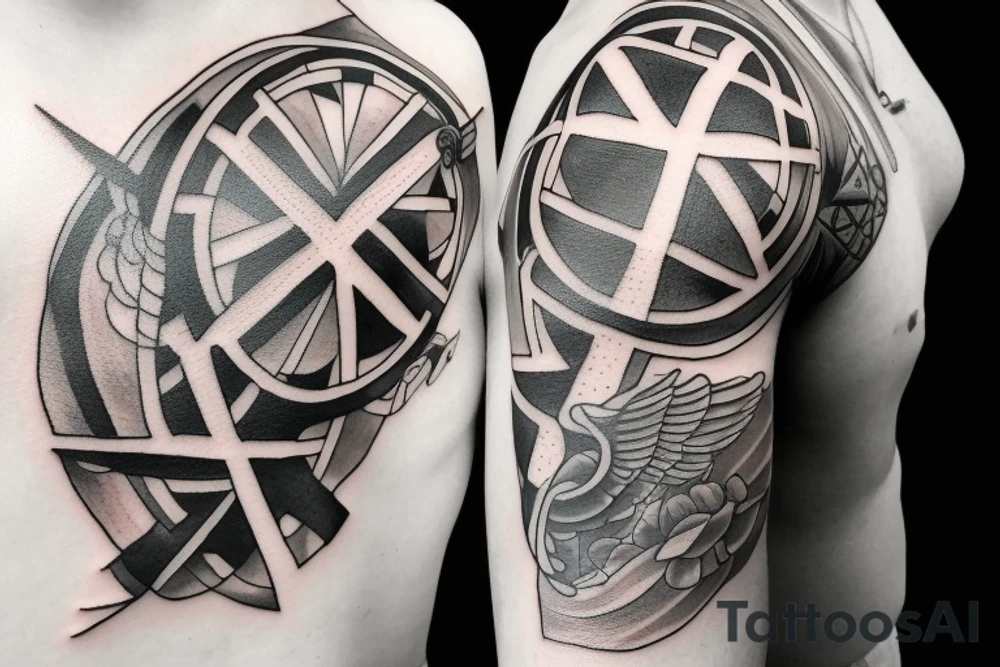 a cross with angle wing attached to it tattoo idea