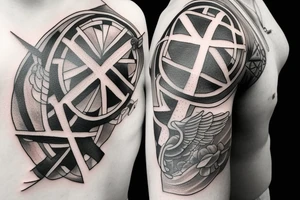 a cross with angle wing attached to it tattoo idea