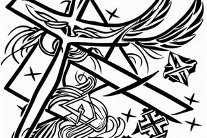 a cross with angle wing attached to it tattoo idea