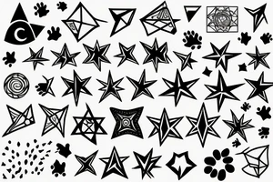 Sunset, stars, compass, guitar, field hockey stick, paw print, books tattoo idea