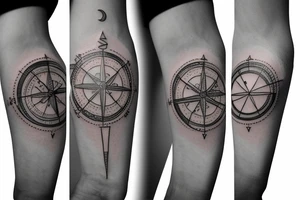 Travel tattoo with a compass surrounded by directions underneath the phases of the moon tattoo idea