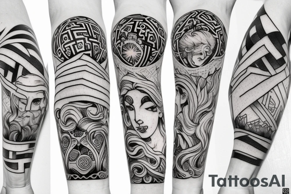 Fine-line Greek mythology tattoo tattoo idea