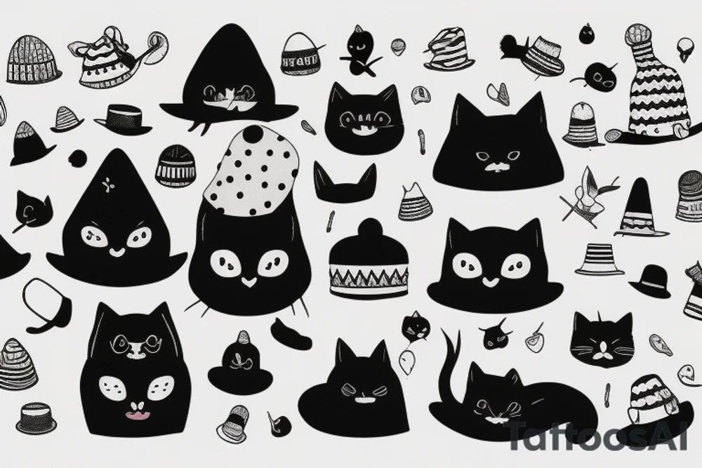 Black cat with a funny hat and sweater tattoo idea