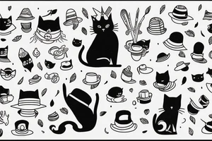 Black cat with a funny hat and sweater tattoo idea