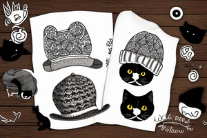Black cat with a funny hat and sweater tattoo idea
