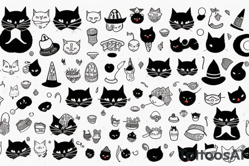 Black cat with a funny hat and sweater tattoo idea