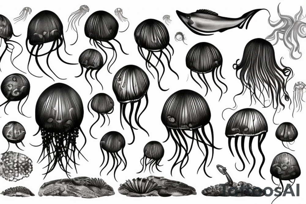 Jellyfish in tropical ocean tattoo idea