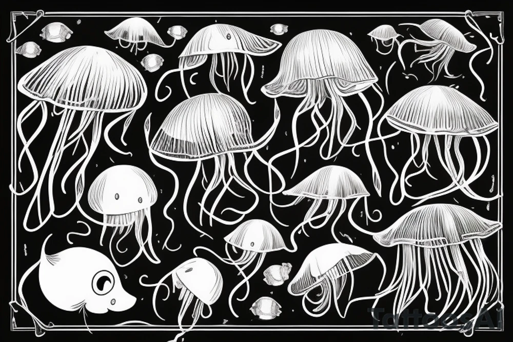 Jellyfish in tropical ocean tattoo idea