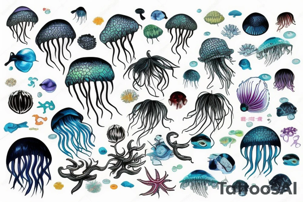 Jellyfish in tropical ocean tattoo idea