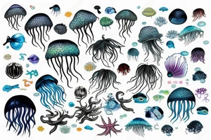 Jellyfish in tropical ocean tattoo idea