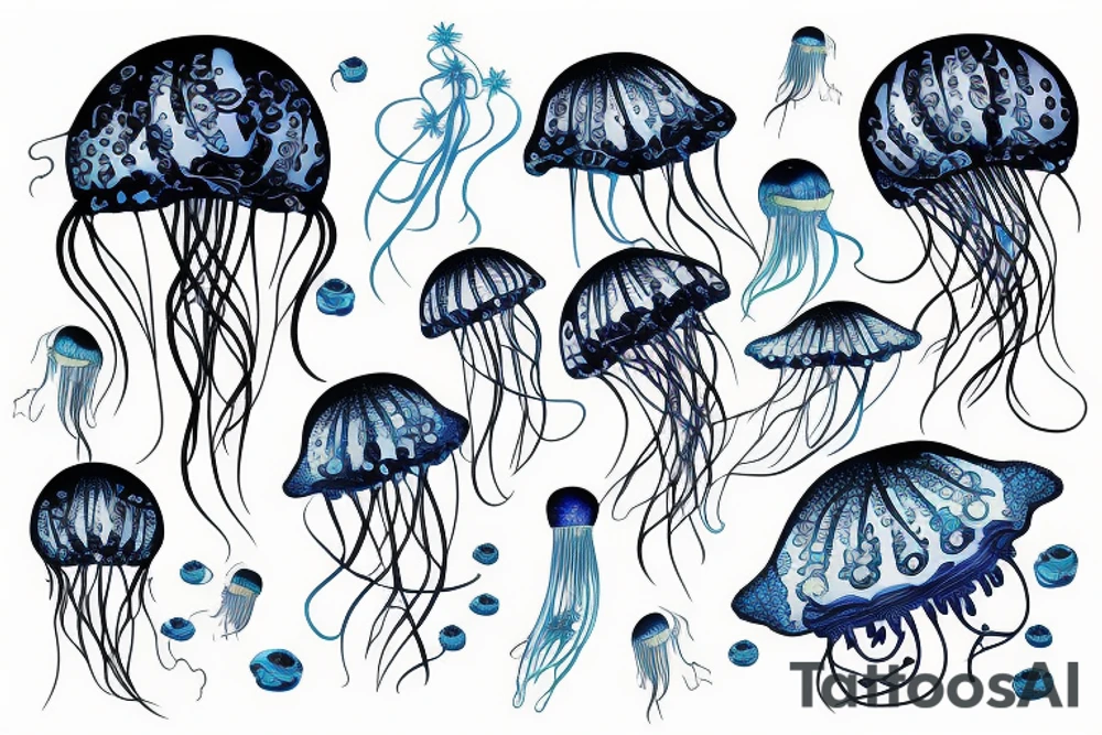 Jellyfish in tropical ocean tattoo idea
