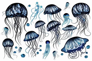 Jellyfish in tropical ocean tattoo idea