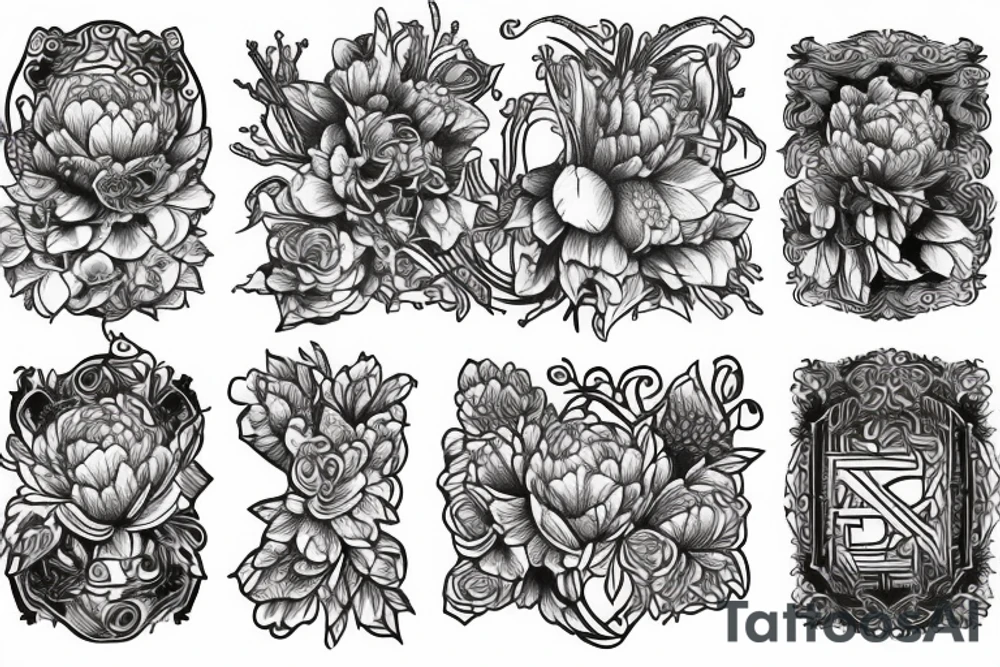 Labyrinth peonies music tattoo idea