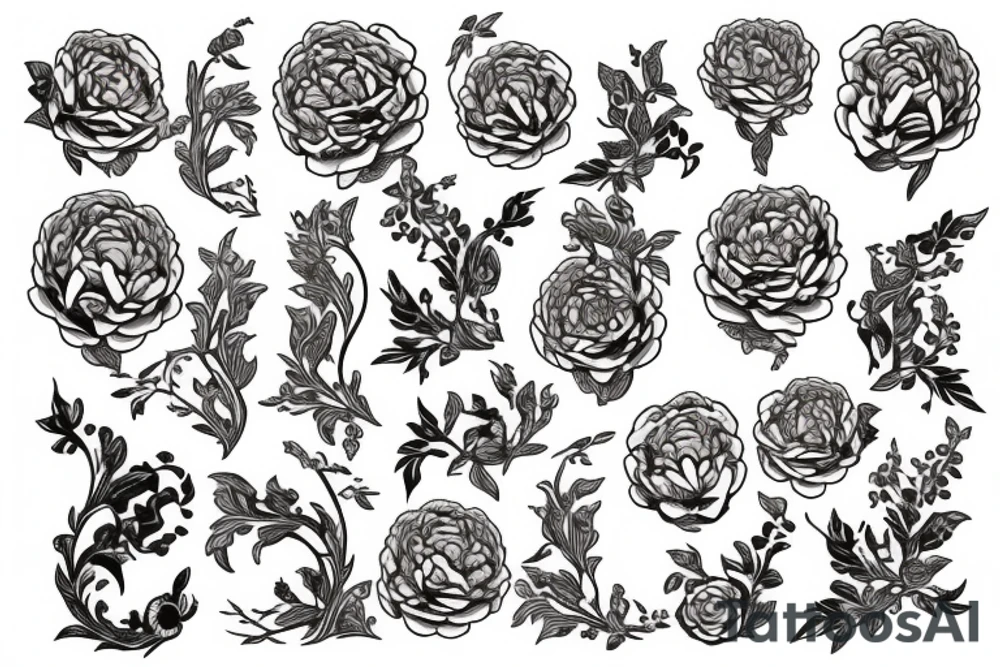 Labyrinth peonies music tattoo idea
