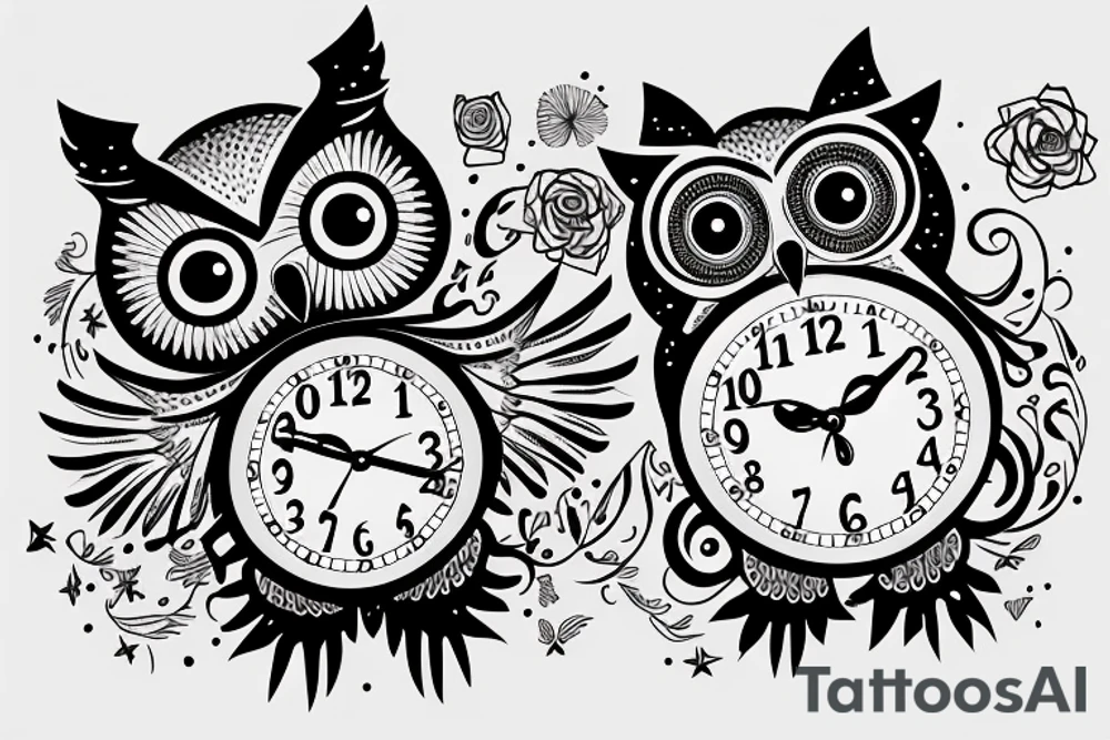 Owl with a clock and words “it’s only forever” tattoo idea