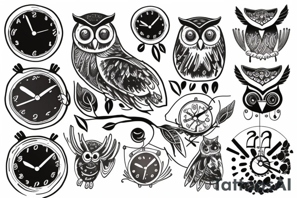 Owl with a clock and words “it’s only forever” tattoo idea