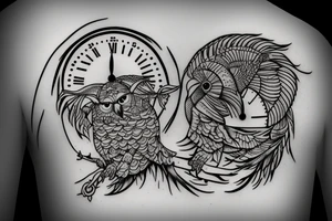 Snow Owl with a clock and words “it’s only forever” tattoo idea