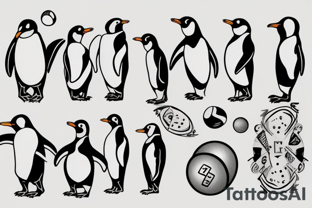 Penguin holding a bowling ball tattoo idea