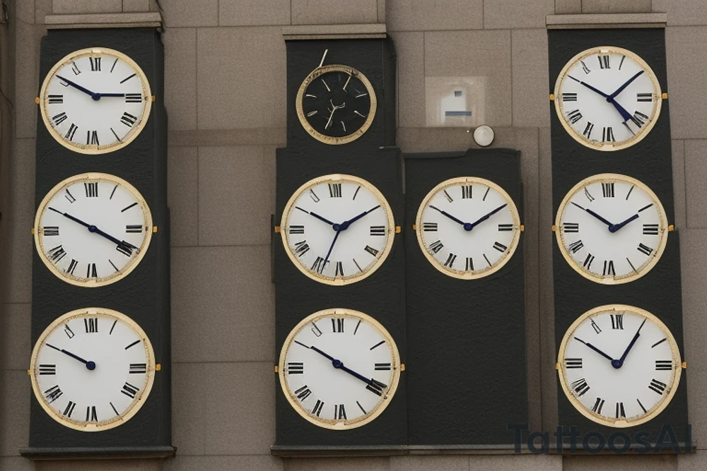 Four clock faces arranged for down the arm.

First clock hands are set at 2:14.  Inscribed at the top of the first clock is "Asher Michael" and at the bottom is "March 11, 2017".

Second clock hands are set at 10:16.  Inscribed at the top of the second clock is "Shiloh Kenneth" and at the bottom is "October 18, 2018".

Third clock hands are set at 5:12.  Inscribed at the top of the third clock is "Stevie Rose" and at the bottom is "July, 21, 2020".

Fourth clock hands are set at 9:07.  Inscribed at the top of the first clock is "Arlo Charles" and at the bottom is "April 18, 2023". tattoo idea