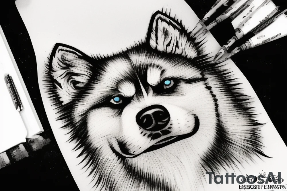sketch of a husky face tattoo idea